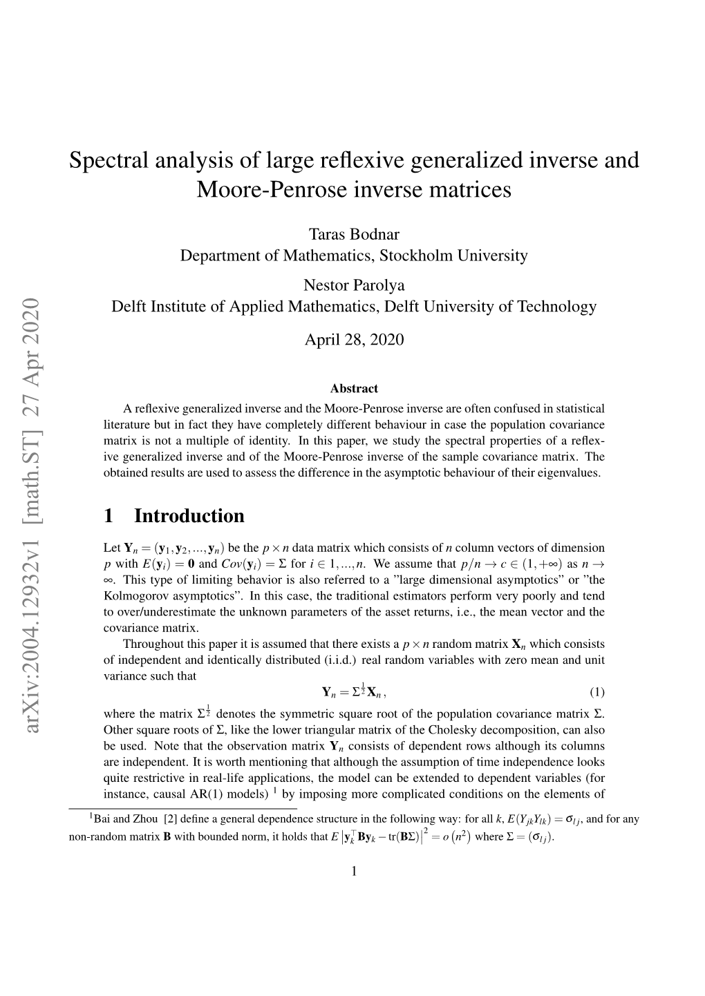 Spectral Analysis of Large Reflexive Generalized Inverse and Moore