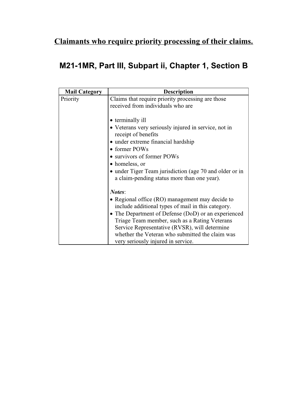 M21-MR, Part III, Subpart Ii, Chapter 1, Section B