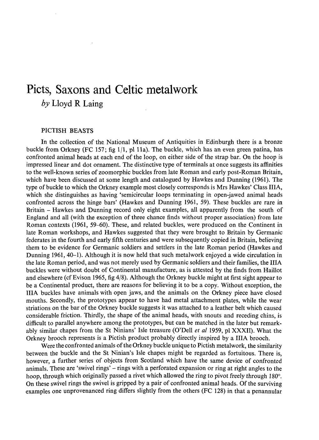 Picts, Saxons and Celtic Metalwork by Lloyd R Laing