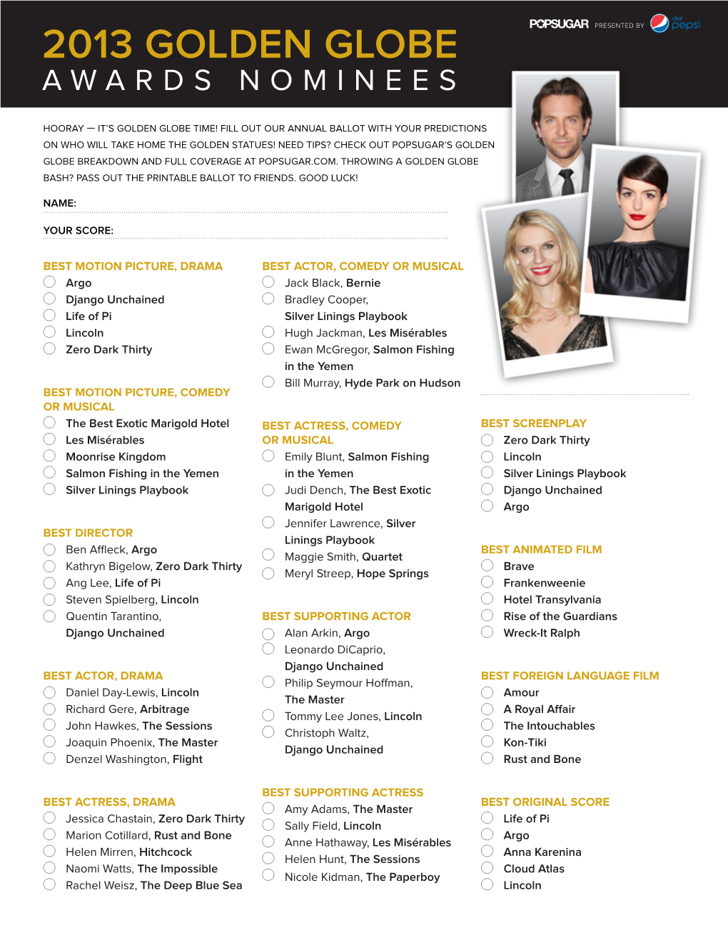 2013 Golden Globe Awards Nominees