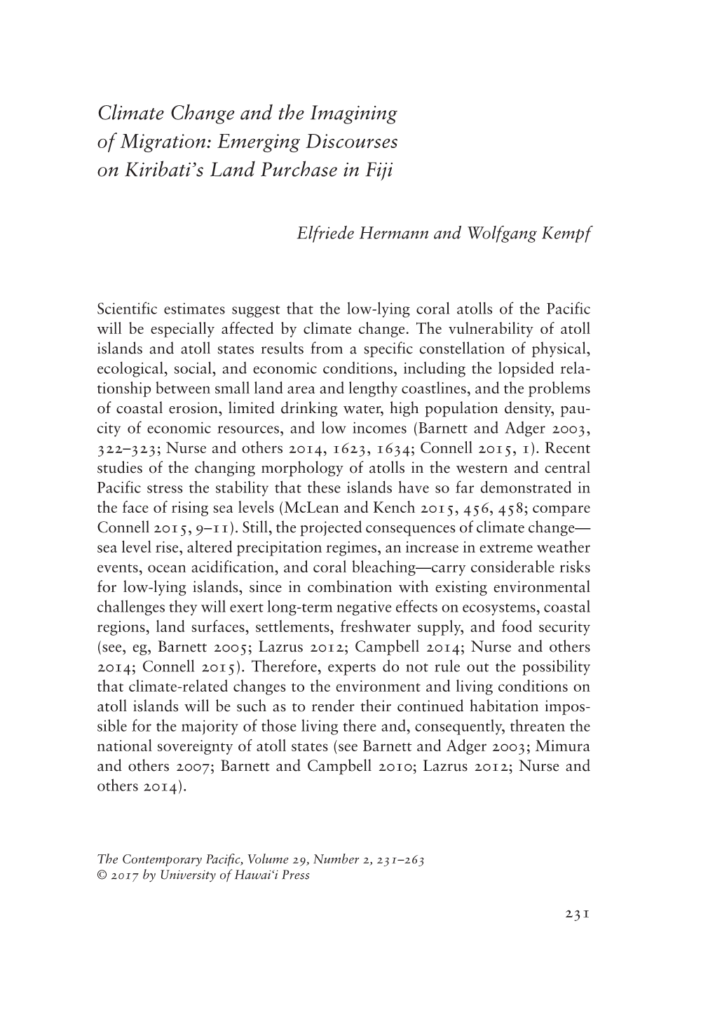 Climate Change and the Imagining of Migration: Emerging Discourses on Kiribati's Land Purchase in Fiji