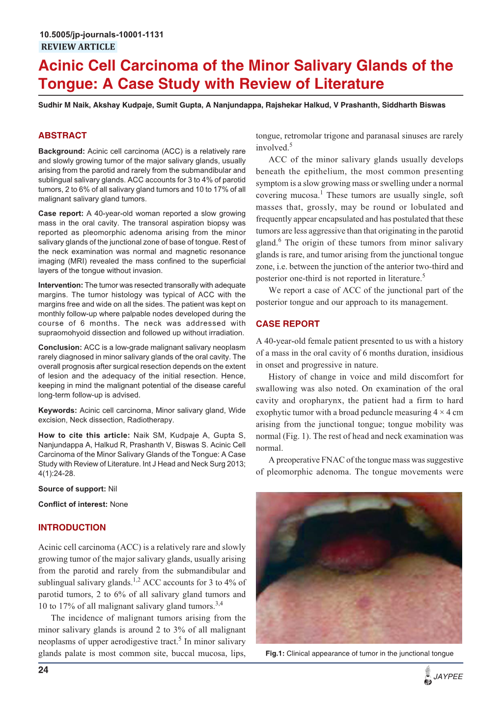 Acinic Cell Carcinoma of the Minor Salivary Glands of the Tongue: a Case Study with Review of Literature