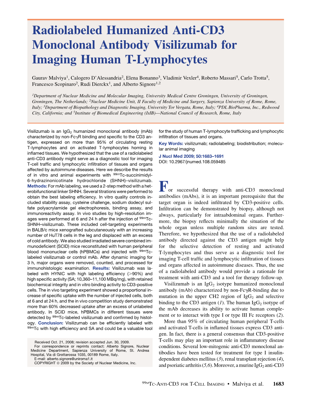 Radiolabeled Humanized Anti-CD3 Monoclonal Antibody Visilizumab for Imaging Human T-Lymphocytes