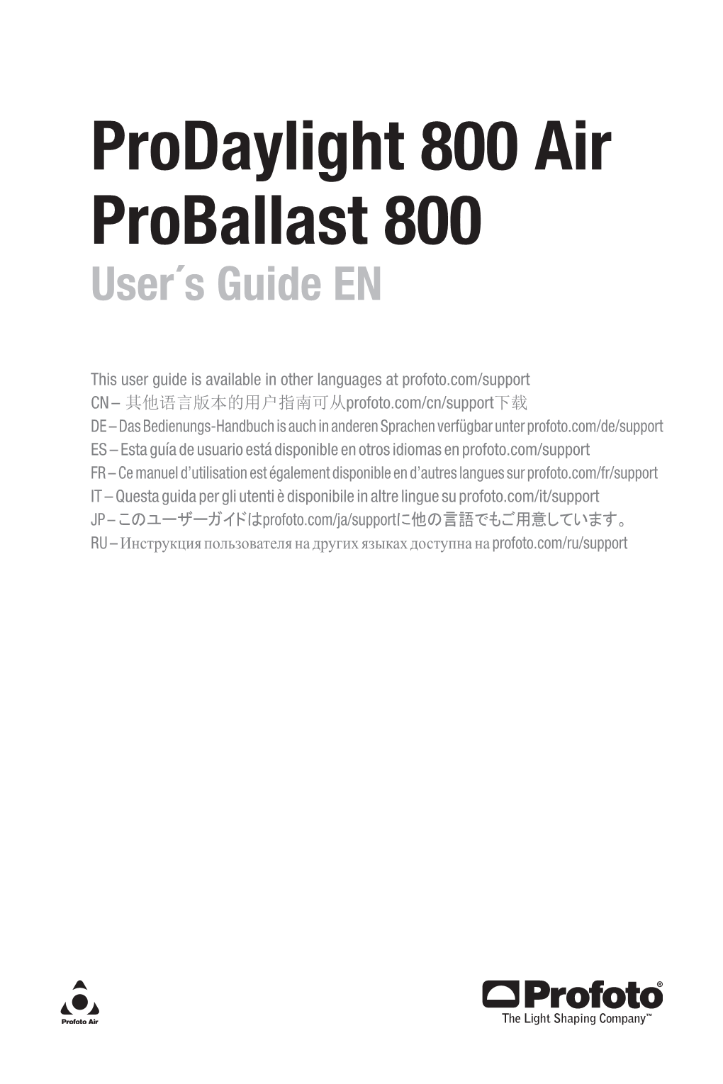 Prodaylight 800 Air Proballast 800 User´S Guide EN