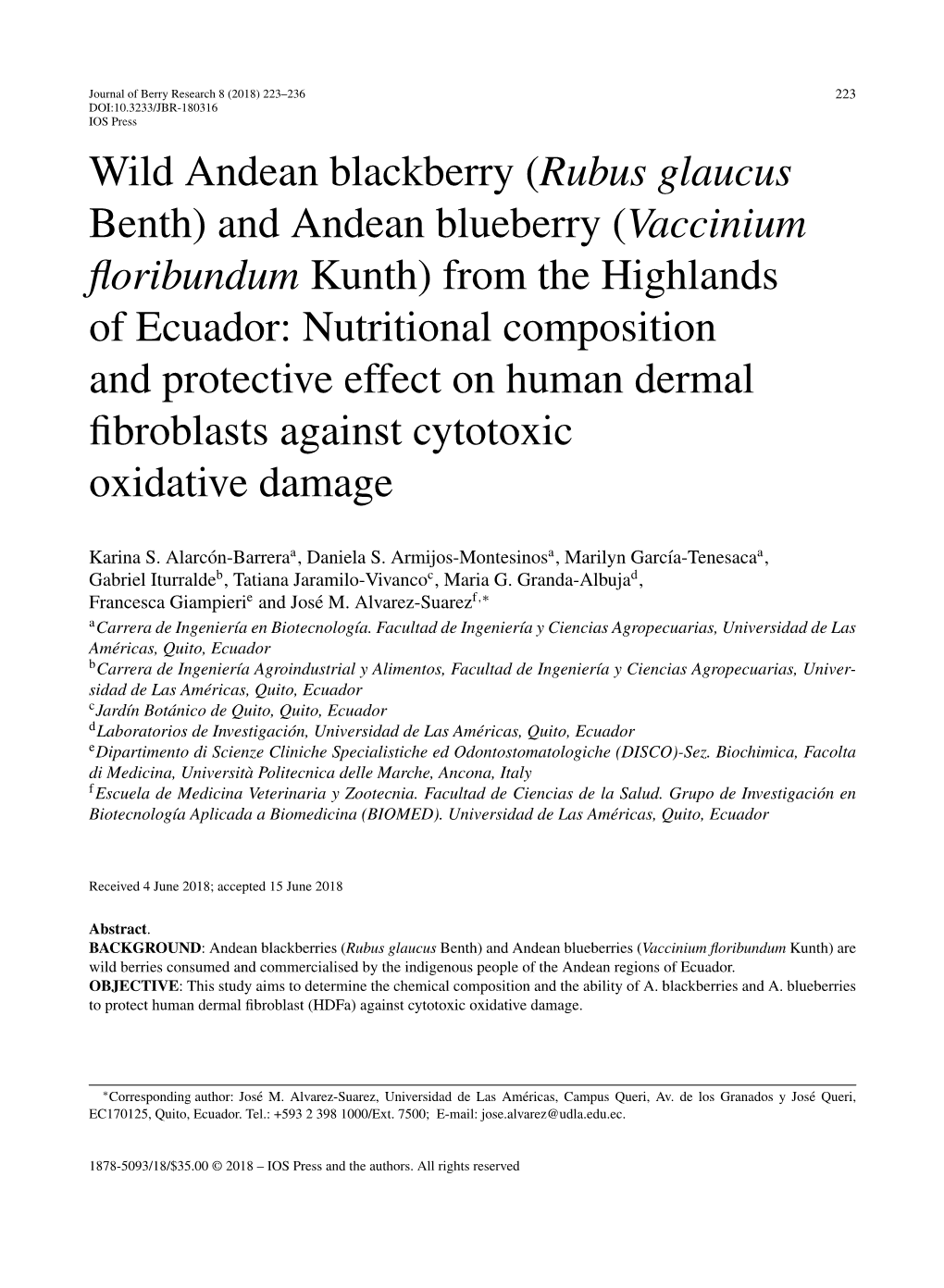 And Andean Blueberry (Vaccinium Floribundum Kunth)