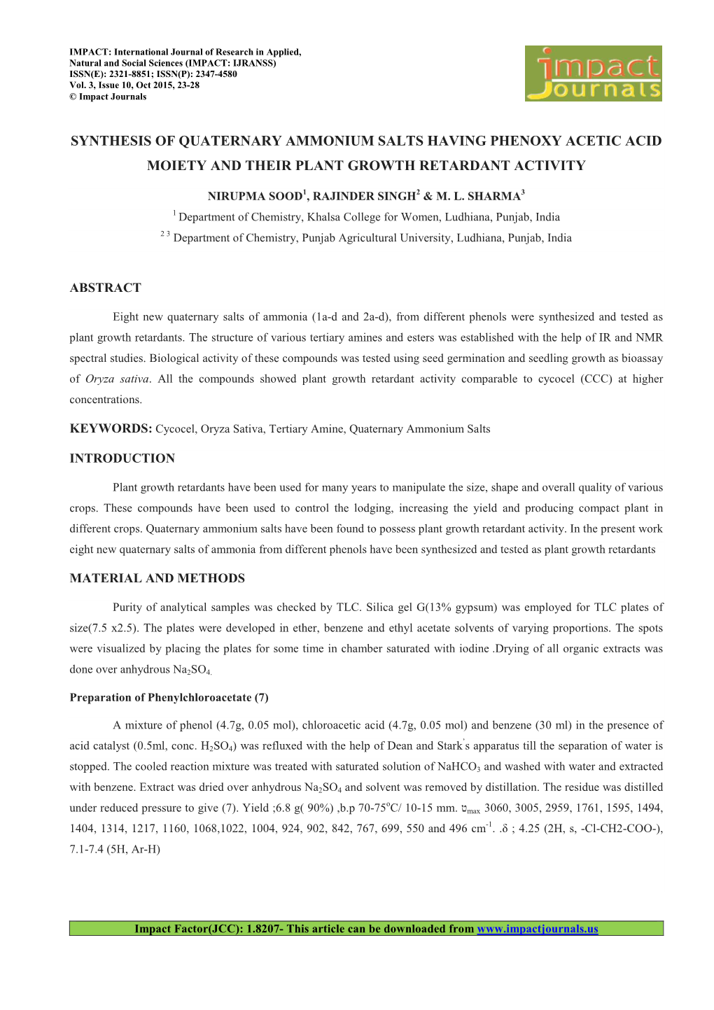 5.Applied-Synthesis of Quaternary Ammonium Salts -Nirupma Sood