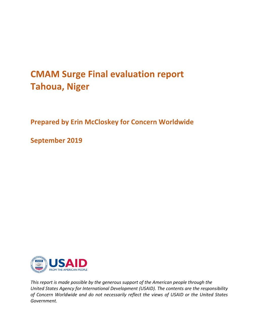 CMAM Surge Final Evaluation Report Tahoua, Niger