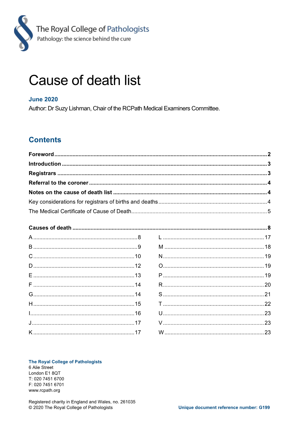 G199 Cause of Death List