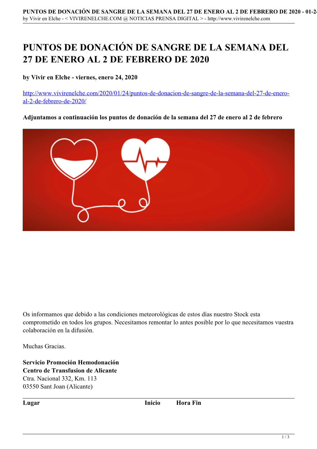 Obtener Pdf: Puntos De Donación De Sangre De La Semana Del 27 De