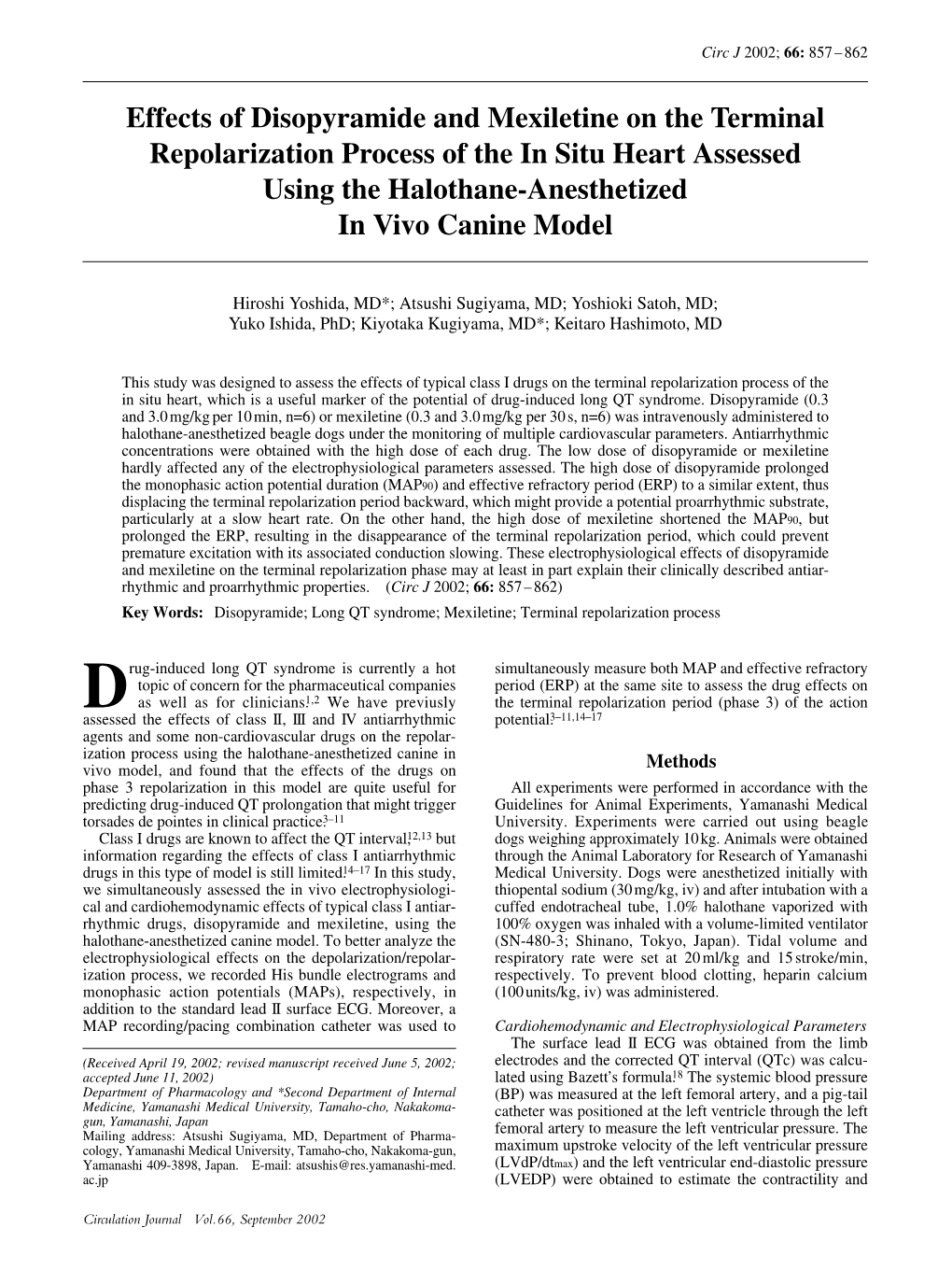 Effects of Disopyramide and Mexiletine on the Terminal Repolarization Process of the in Situ Heart Assessed Using the Halothane-Anesthetized in Vivo Canine Model