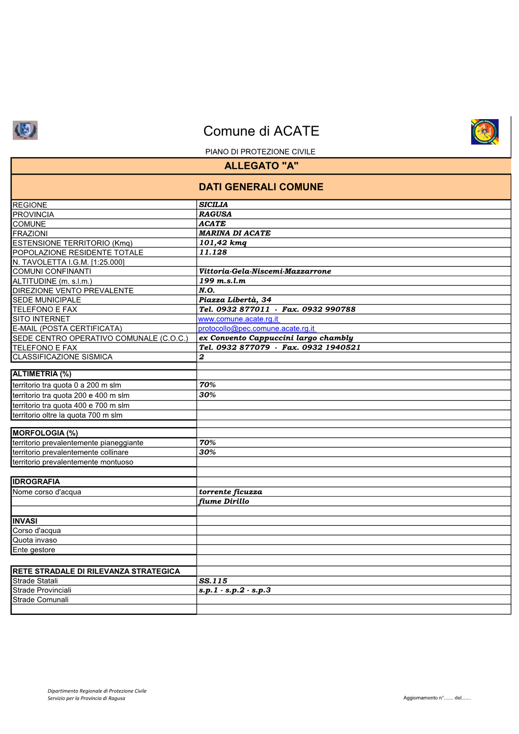 Tabelle Generali Piano Protezione Civile