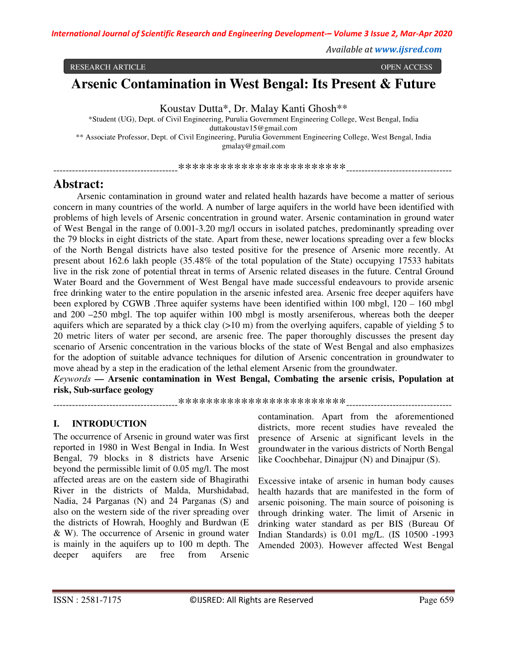 Arsenic Contamination in West Bengal: Its Present & Future