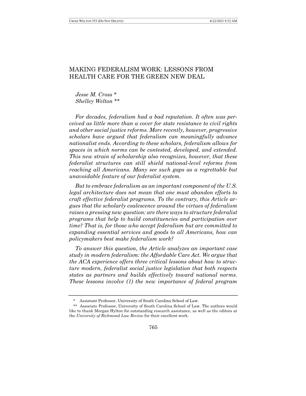 Making Federalism Work: Lessons from Health Care for the Green New Deal