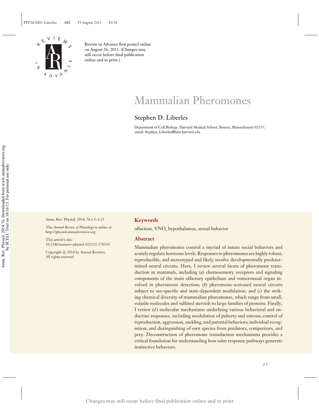 Mammalian Pheromones