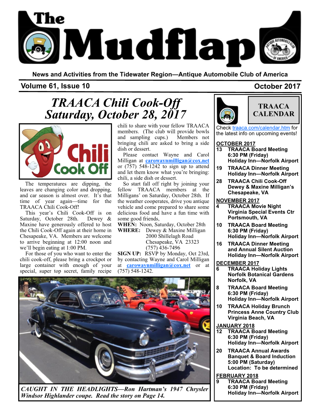 TRAACA Chili Cook-Off Saturday, October 28, 2017