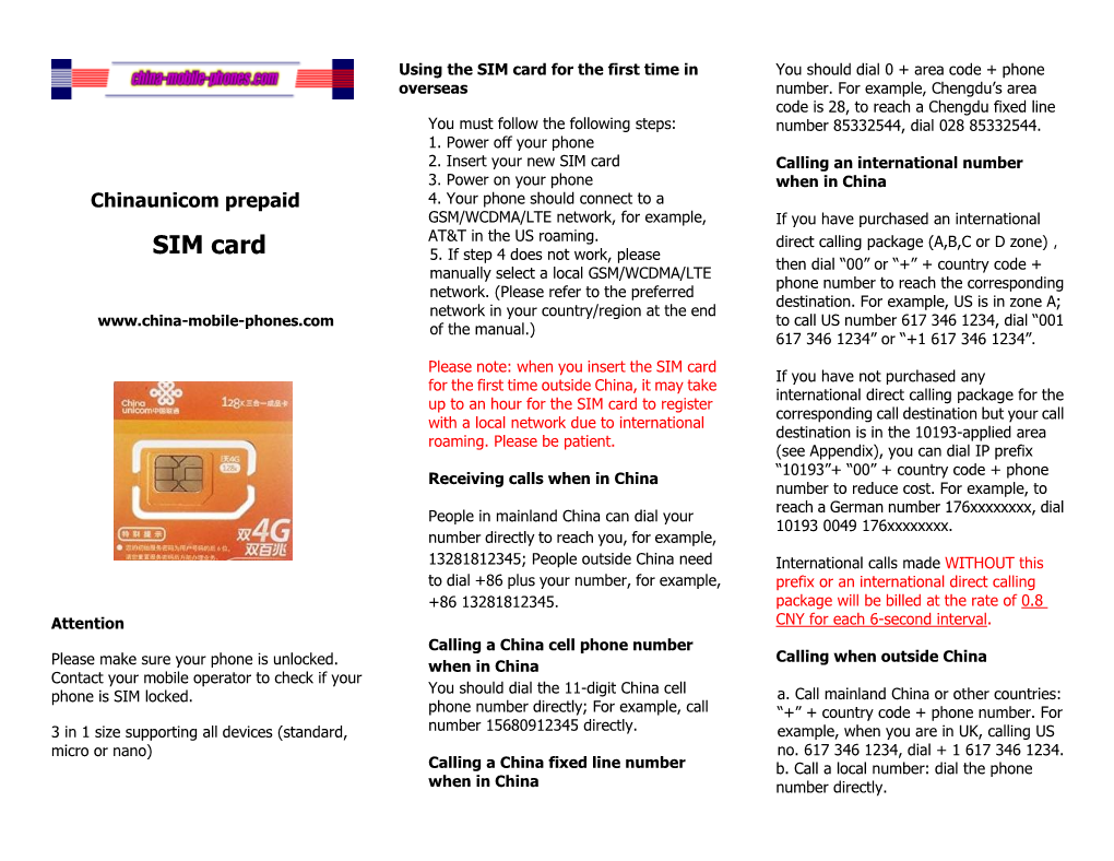 SIM Card for the First Time in You Should Dial 0 + Area Code + Phone Overseas Number