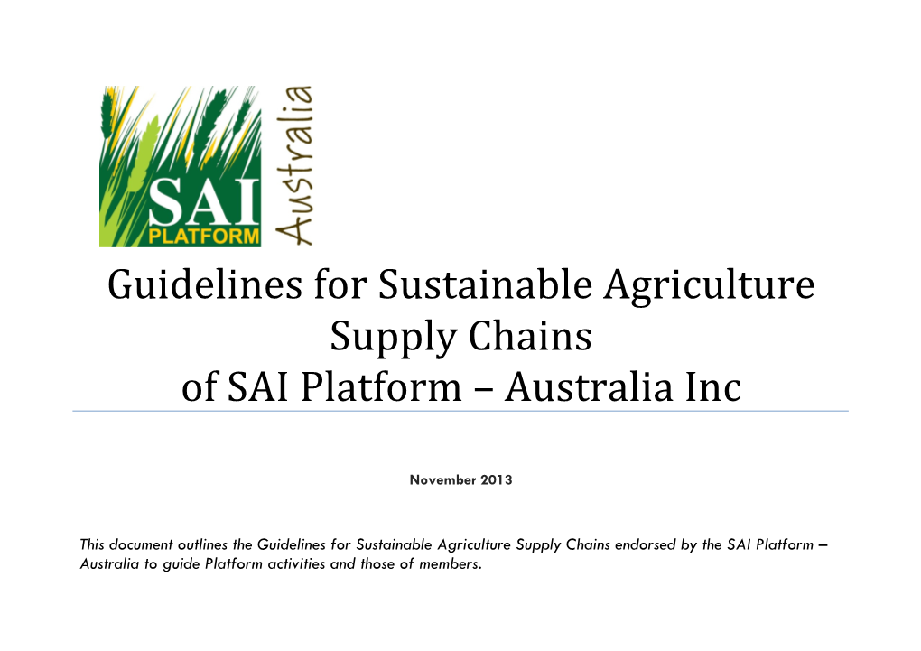 Guidelines for Sustainable Agriculture Supply Chains of SAI Platform – Australia Inc