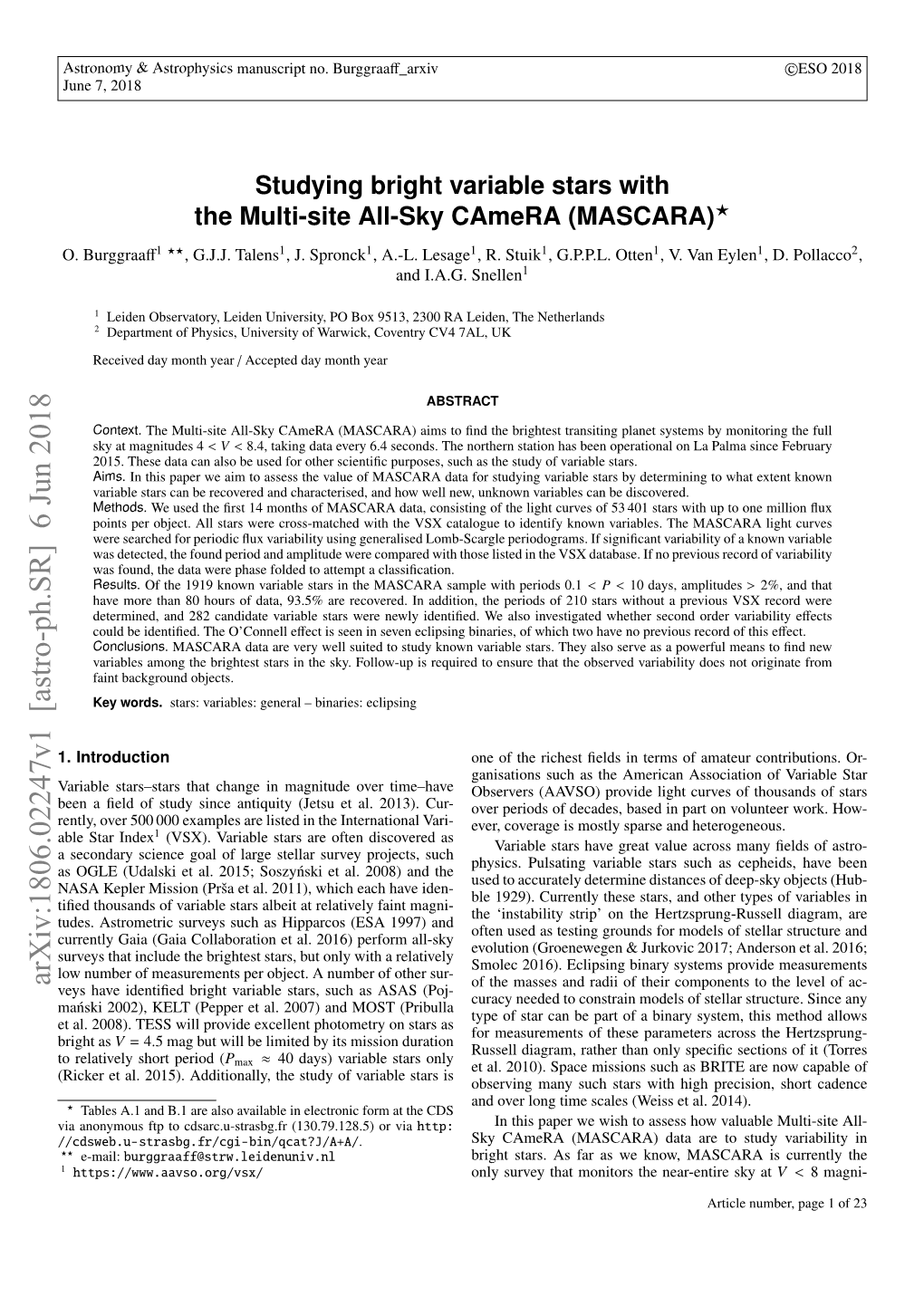 Studying Bright Variable Stars with the Multi-Site All-Sky Camera (MASCARA)? O