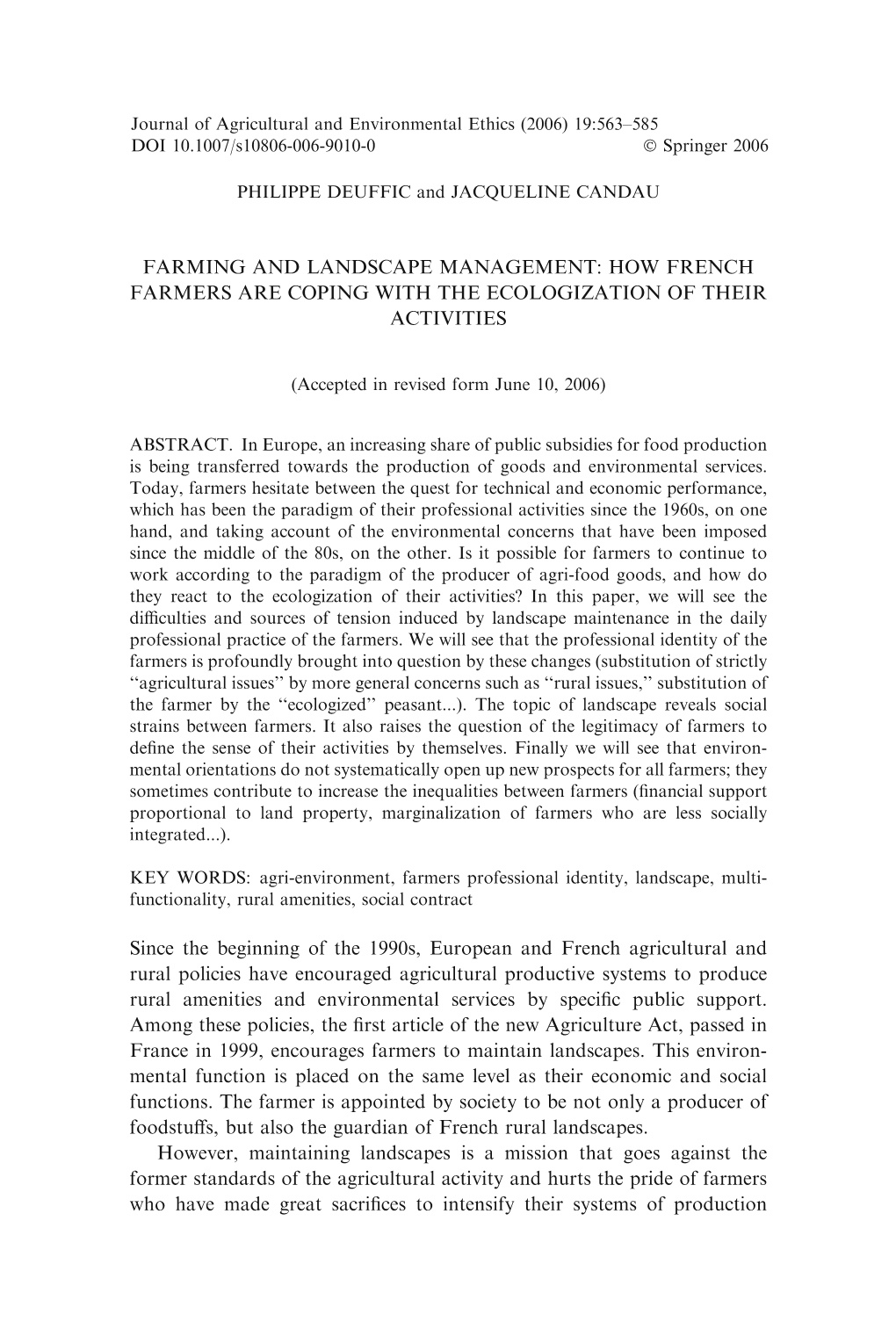 Farming and Landscape Management: How French Farmers Are Coping with the Ecologization of Their Activities