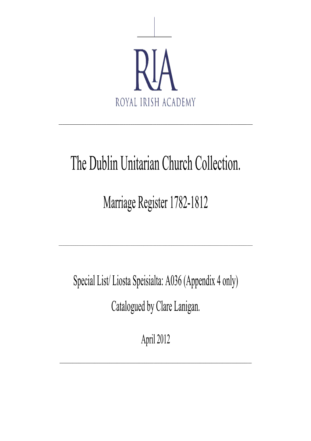 The Dublin Unitarian Church Collection