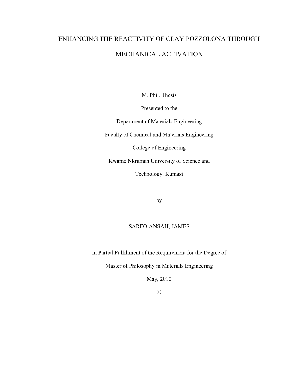 Enhancing the Reactivity of Clay Pozzolona Through Mechanical Activation