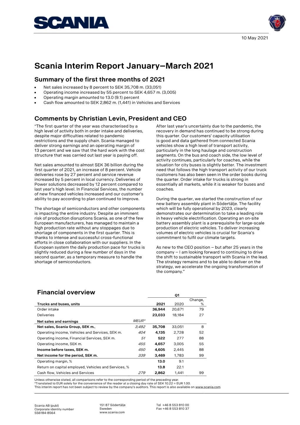 Scania Interim Report January-March 2021
