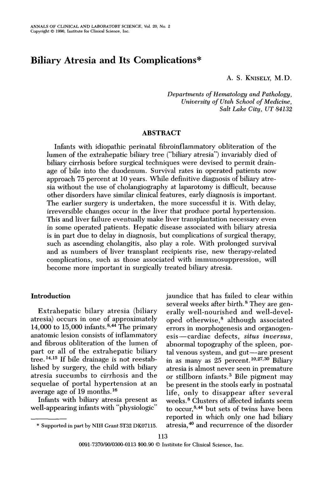 Biliary Atresia and Its Complications*