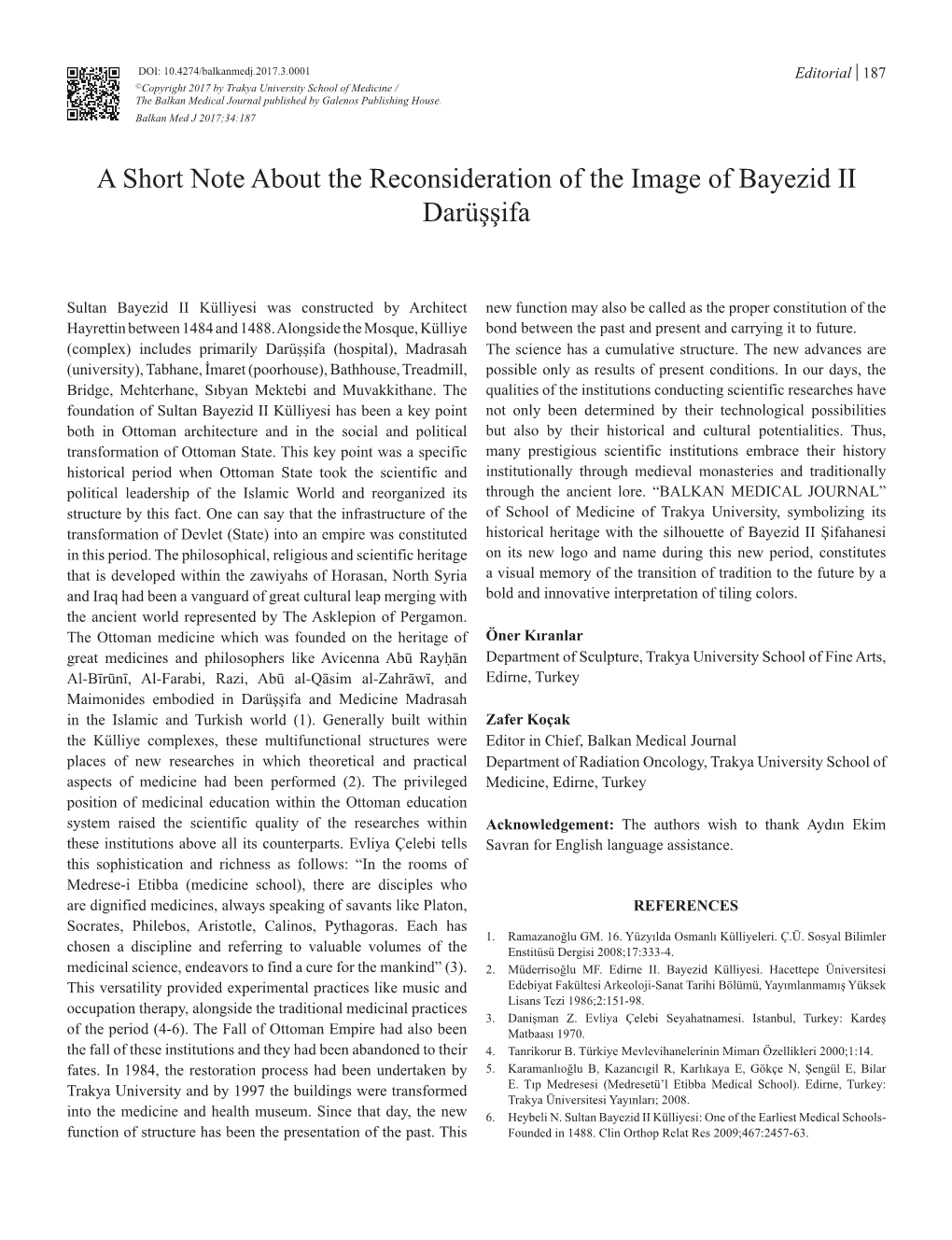 A Short Note About the Reconsideration of the Image of Bayezid II Darüşşifa