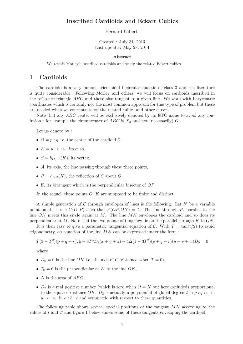 Inscribed Cardioids and Eckart Cubics