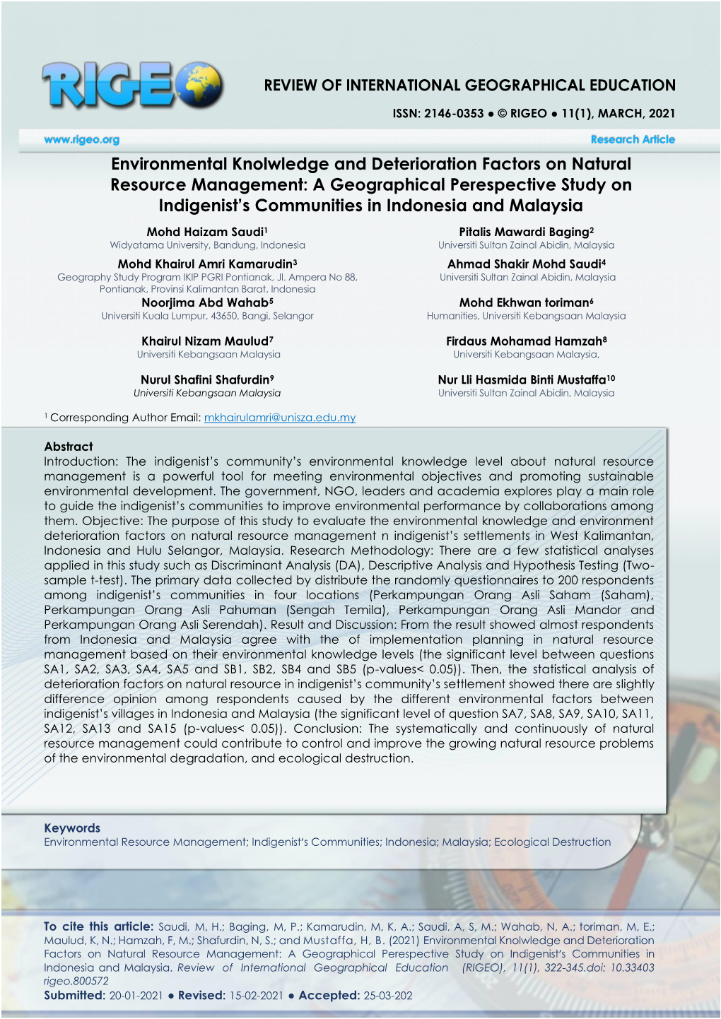 Environmental Knolwledge and Deterioration Factors on Natural