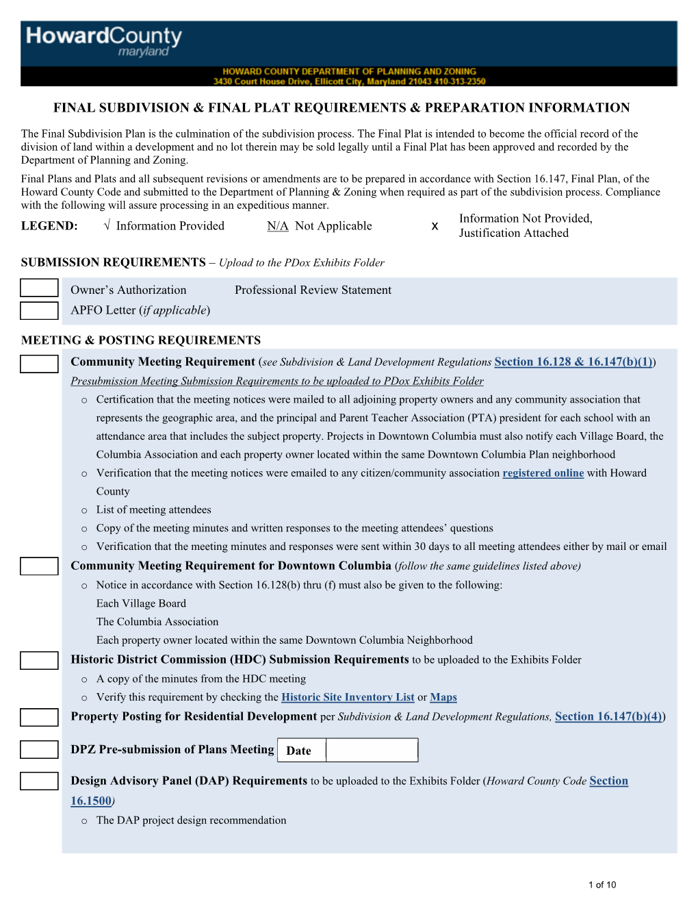 Subdivision Plat Checklist