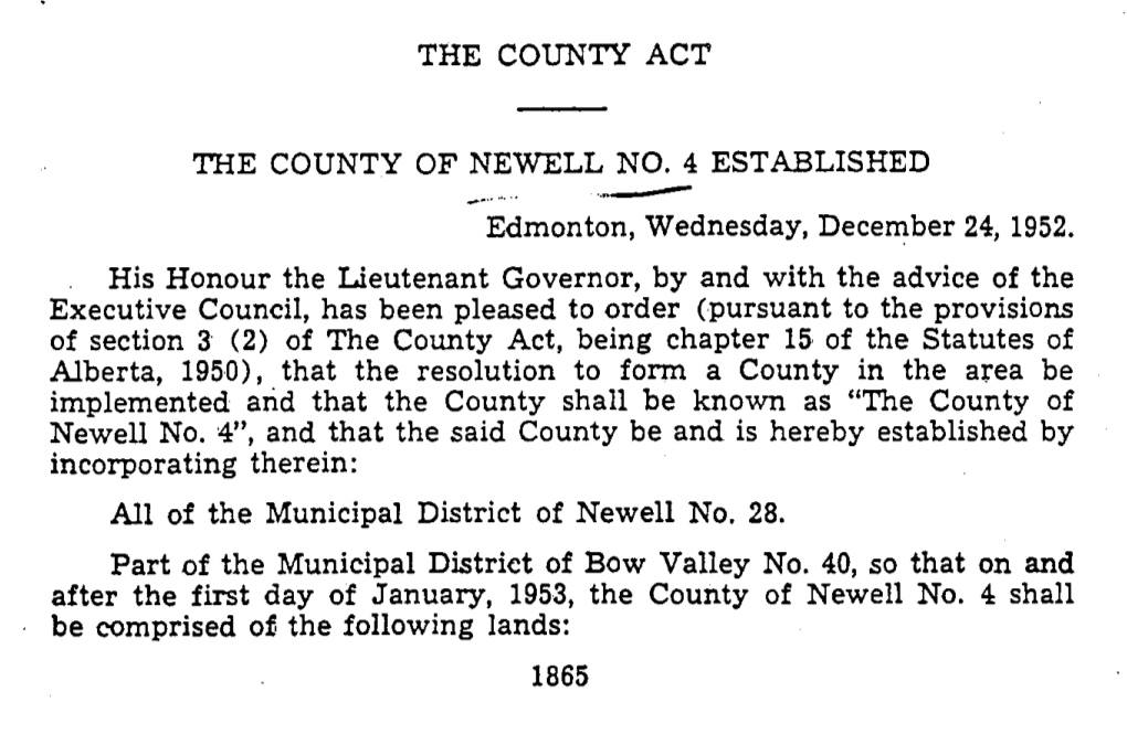 COUNTY of NEWELL NO. 4 ESTABLISHED I - Edmonton, Wednesday, December 24, 1952