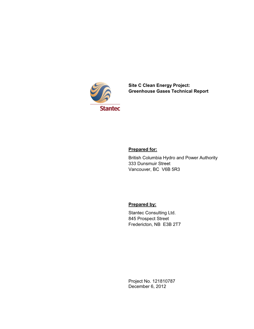 Site C Clean Energy Project: Greenhouse Gases Technical Report