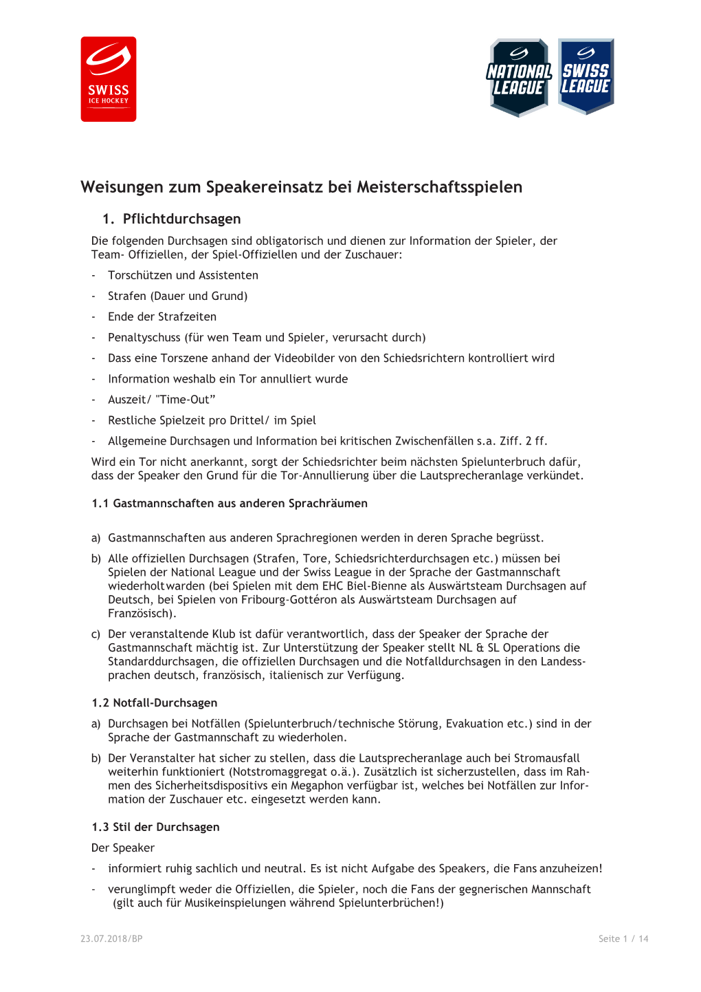 Weisungen Zum Speakereinsatz Bei Meisterschaftsspielen