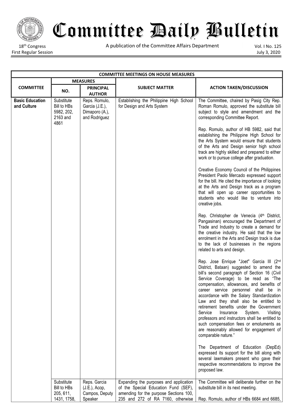 Committee Daily Bulletin