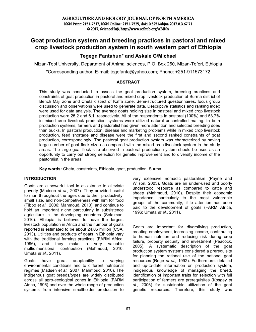 Goat Production System and Breeding Practices in Pastoral and Mixed