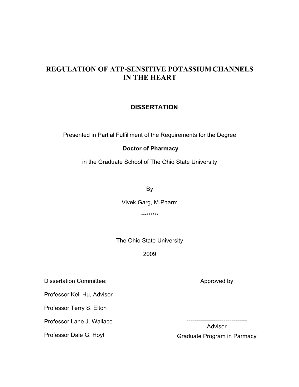 Regulation of Atp-Sensitive Potassiumchannels in The