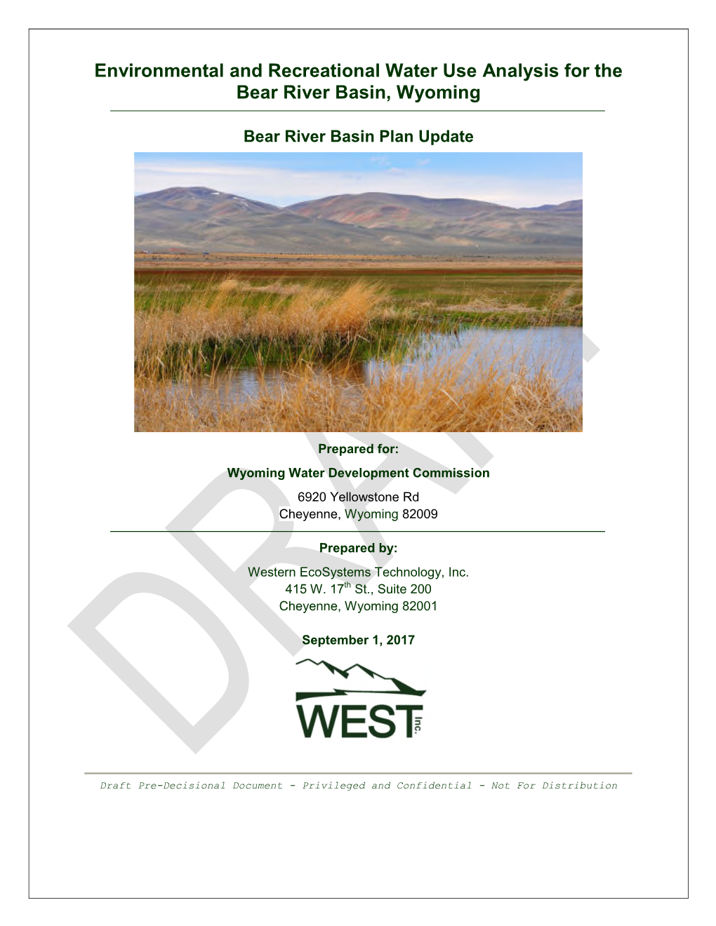 Environmental and Recreational Water Use Analysis for the Bear River Basin, Wyoming
