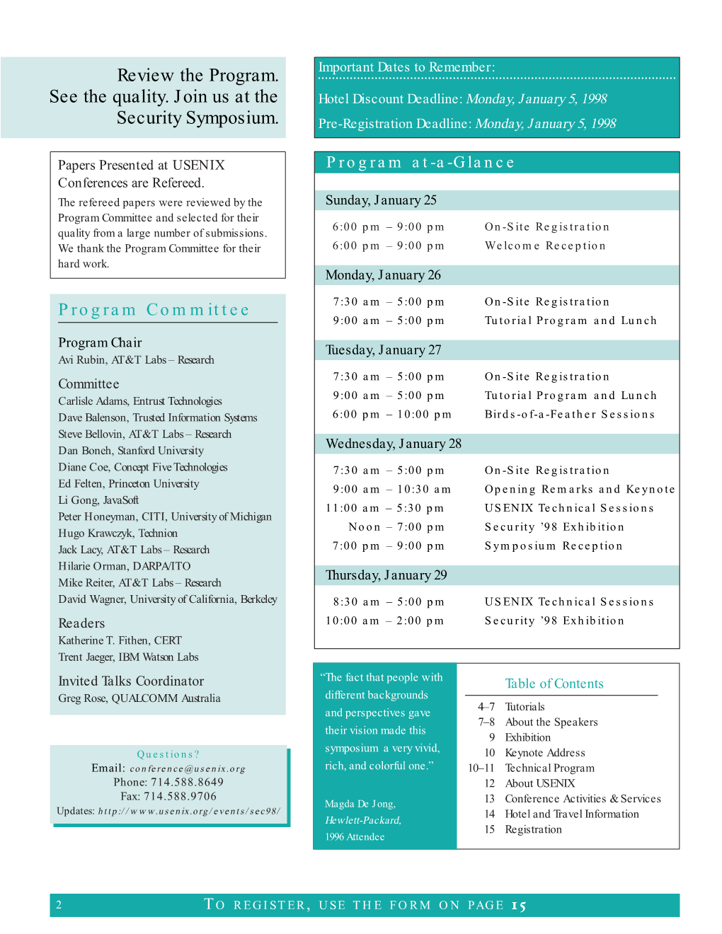 7Th USENIX Security Symposium (Security '98) Jan. 26-29, 1998