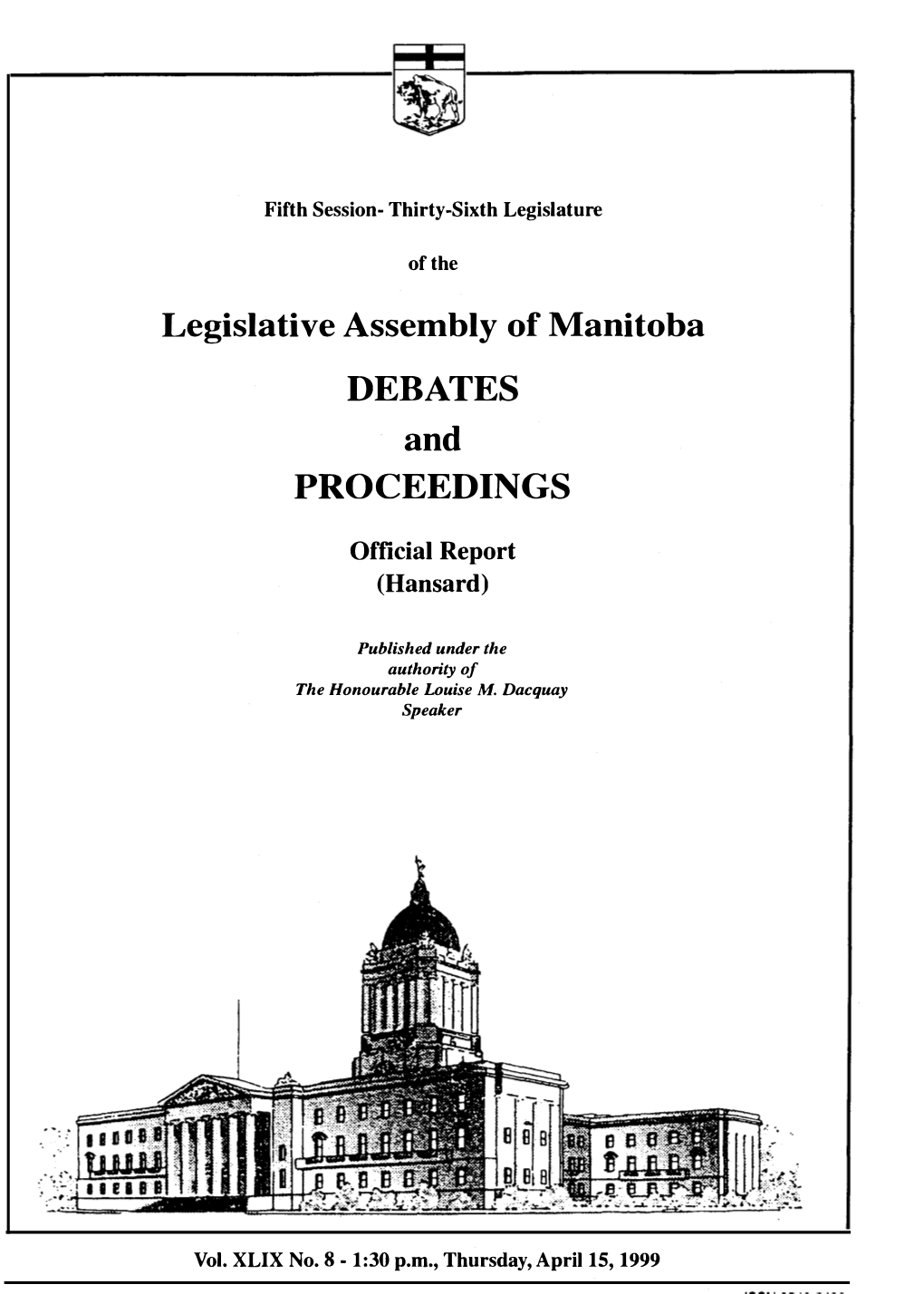 Legislative Assembly of Manitoba DEBATES and PROCEEDINGS