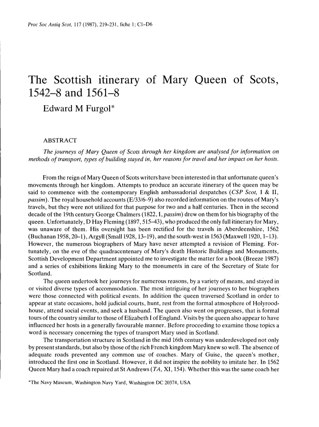 The Scottish Itinerary of Mary Queen of Scots, 1542-8 and 1561-8