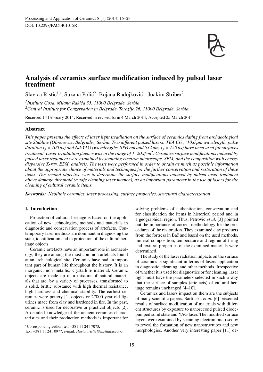 Analysis of Ceramics Surface Modification Induced by Pulsed Laser Treatment