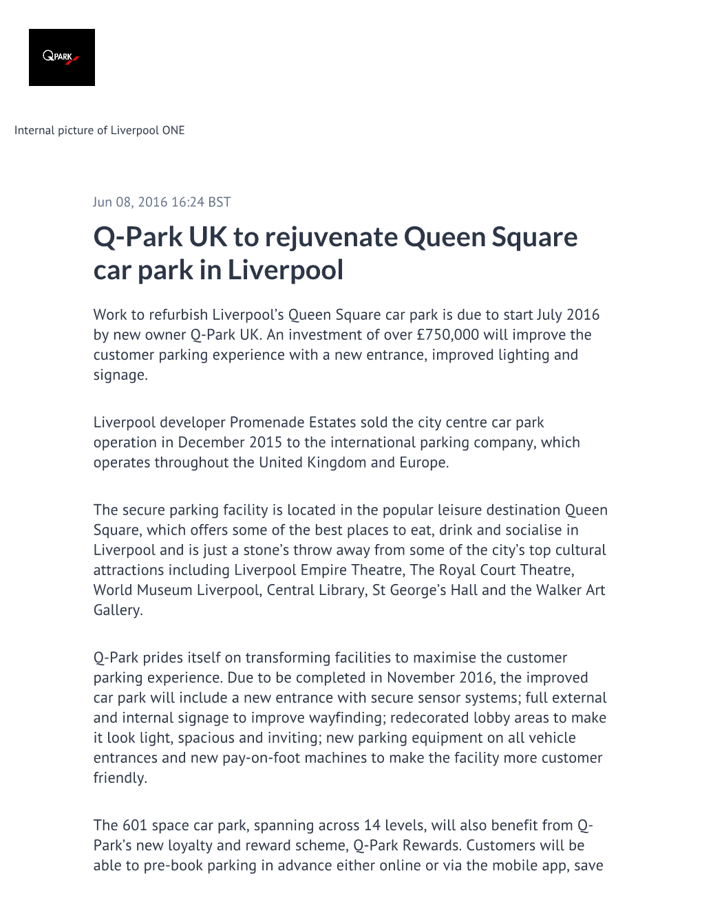 Q-Park UK to Rejuvenate Queen Square Car Park in Liverpool