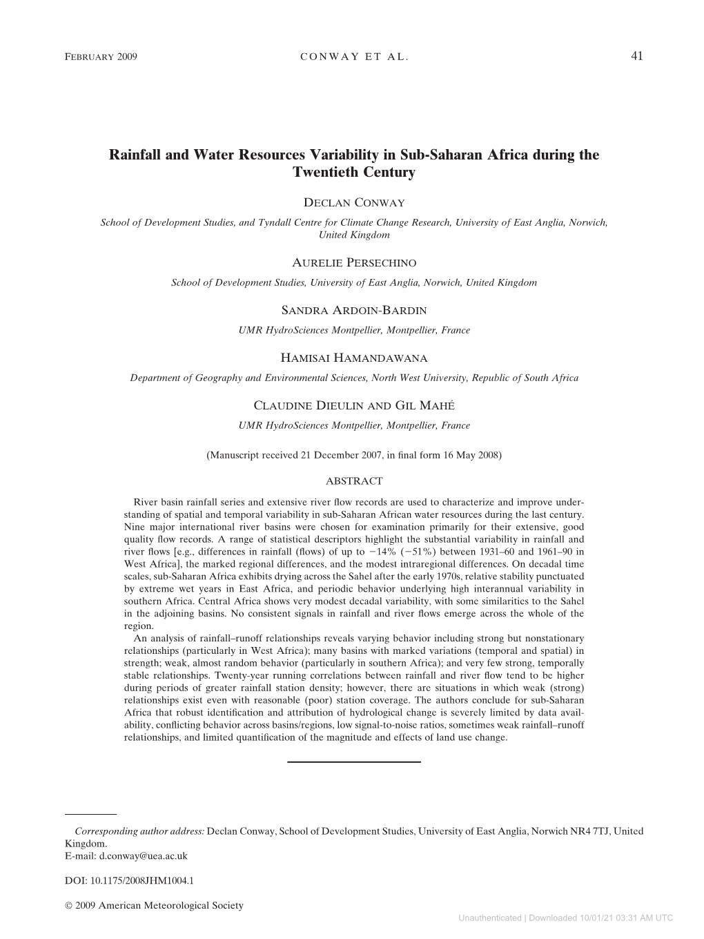 Rainfall and Water Resources Variability in Sub-Saharan Africa During the Twentieth Century