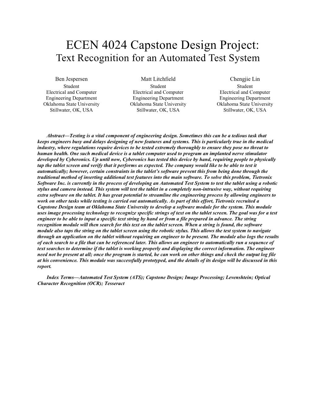 ECEN 4024 Capstone Design Project: Text Recognition for an Automated Test System