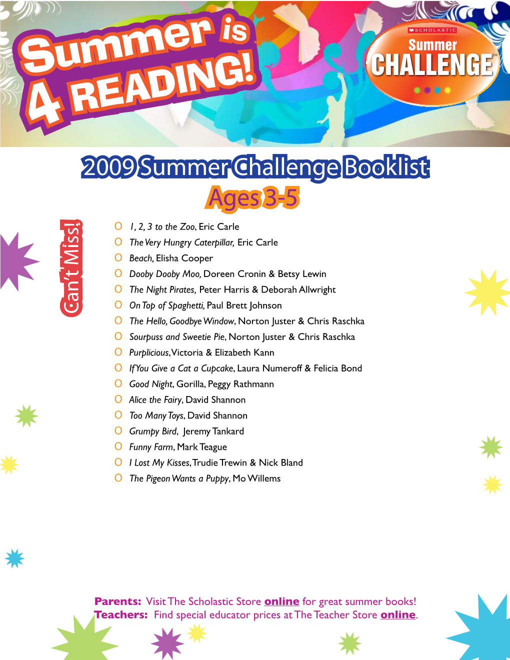 2009 Summer Challenge Booklist Ages