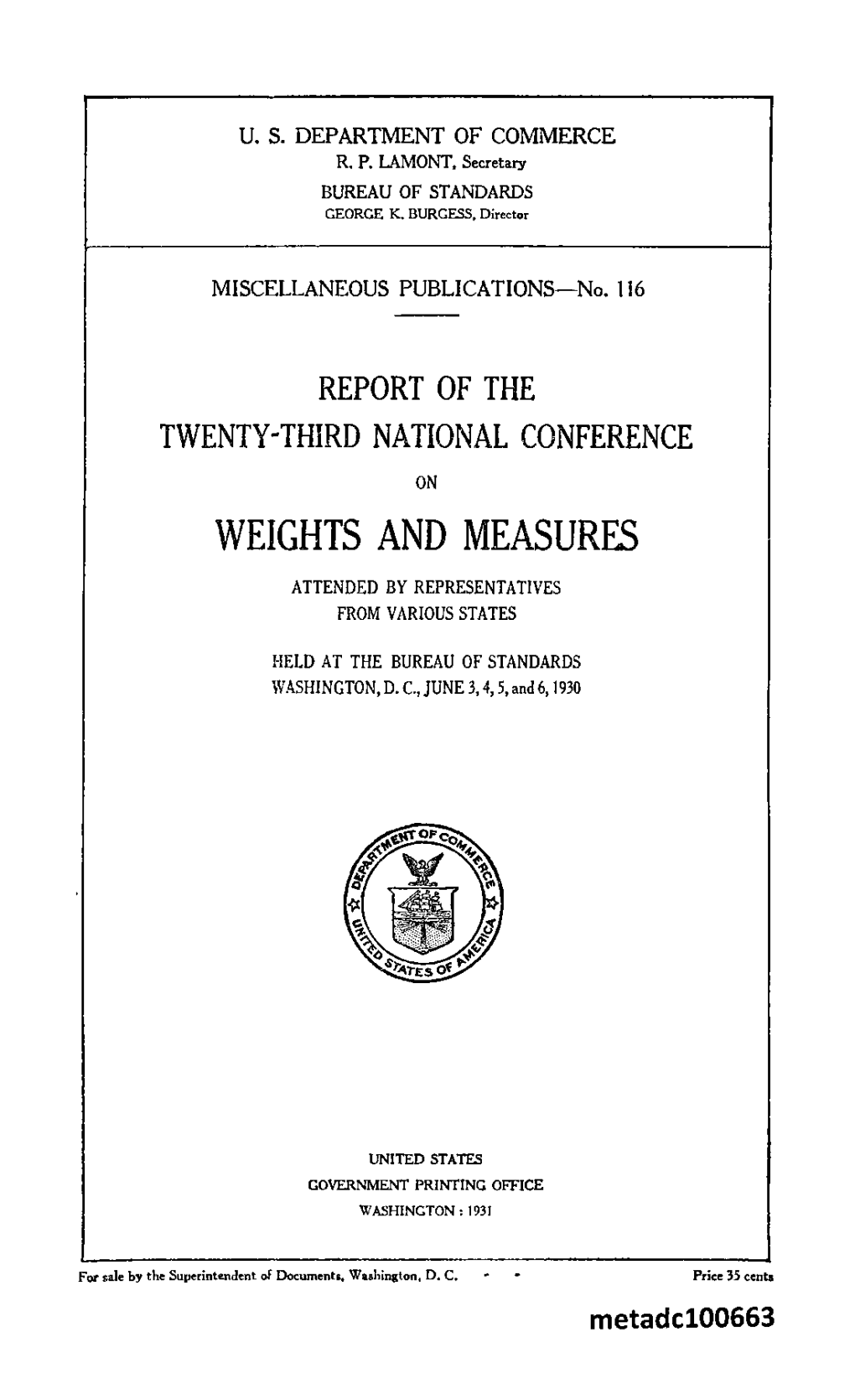 Weights and Measures Attended by Representatives from Various States