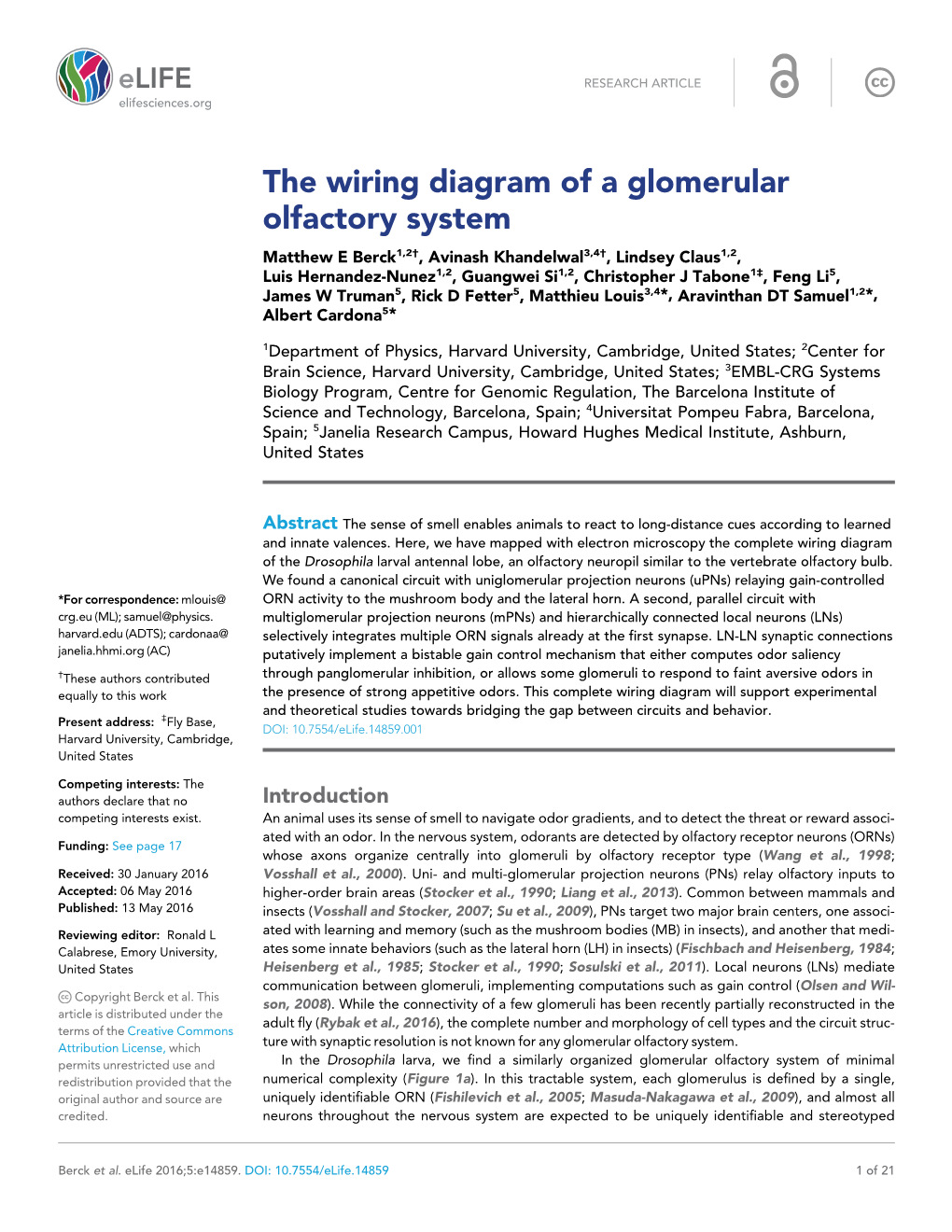 The Wiring Diagram of a Glomerular Olfactory System