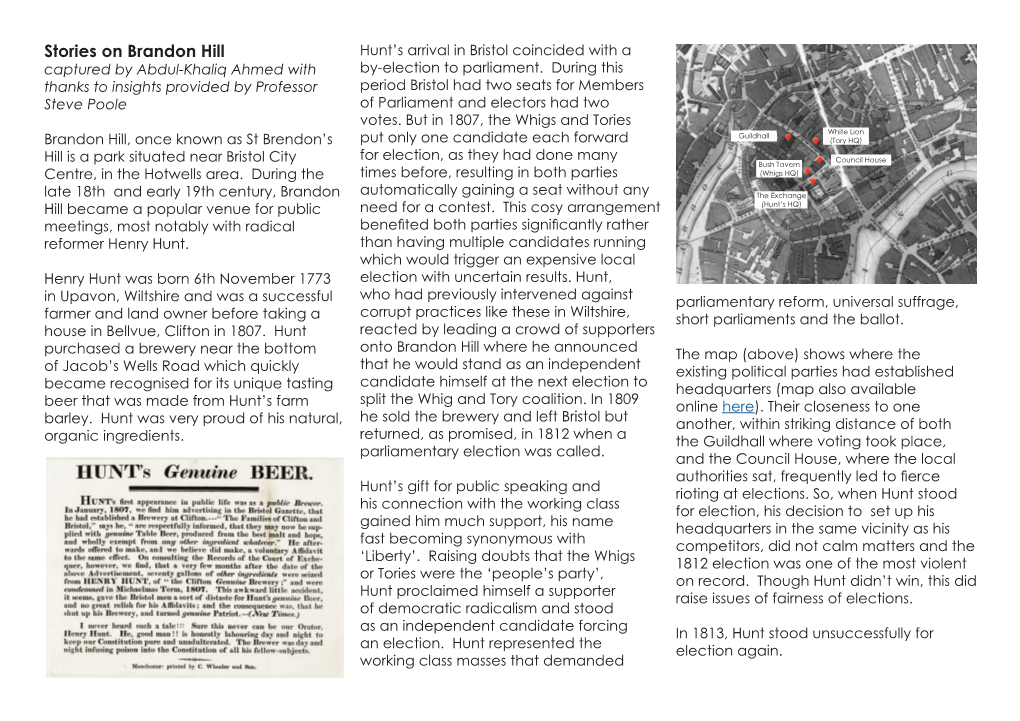 Stories on Brandon Hill Hunt’S Arrival in Bristol Coincided with a Captured by Abdul-Khaliq Ahmed with By-Election to Parliament