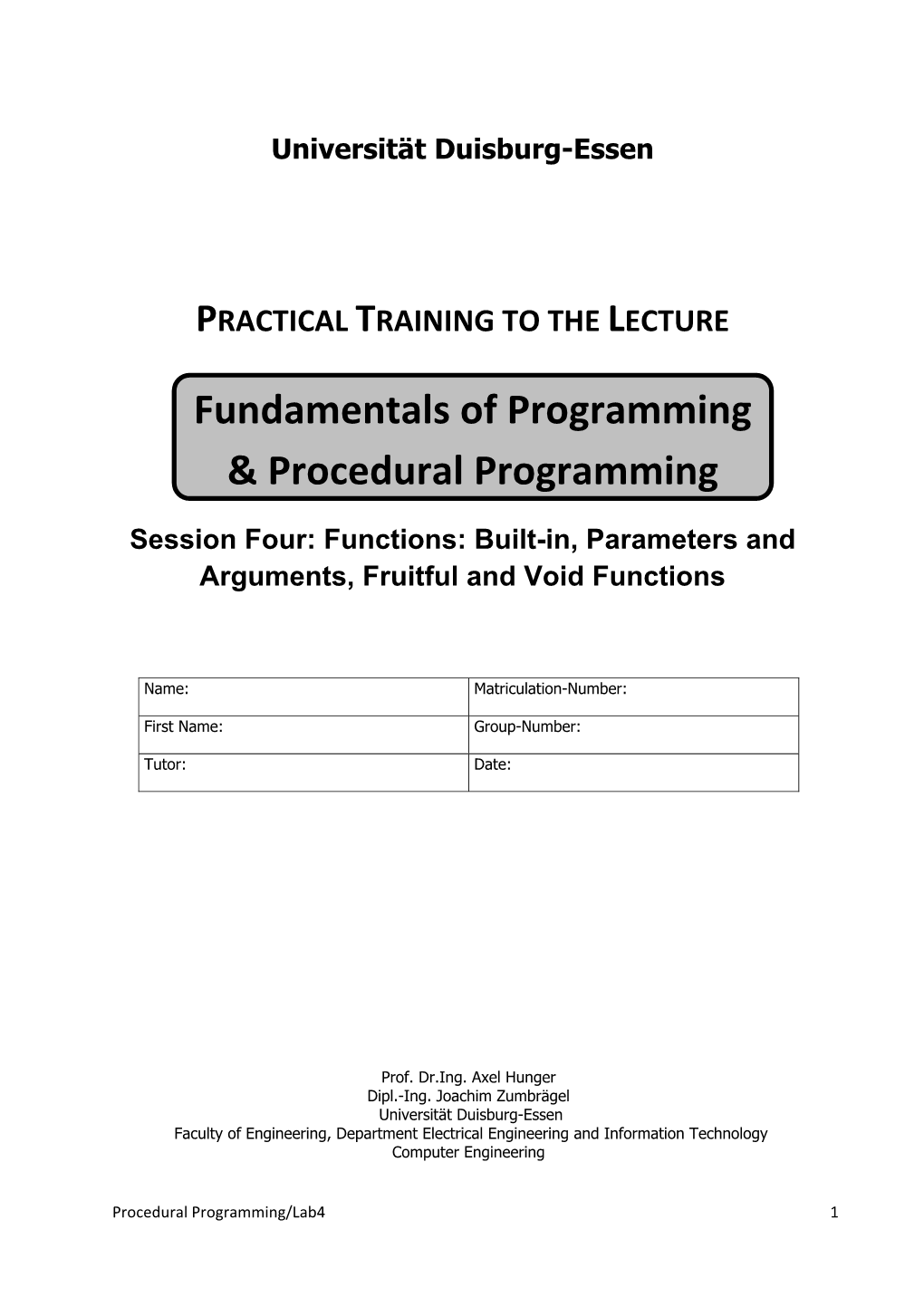 Fundamentals of Programming & Procedural Programming